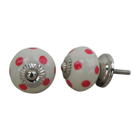 Cream Red Polka Dot Ceramic Dresser Knob