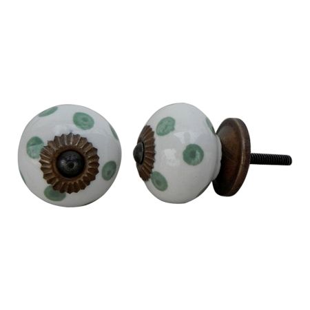 White Smoky Green Polka Ceramic Furniture Knob