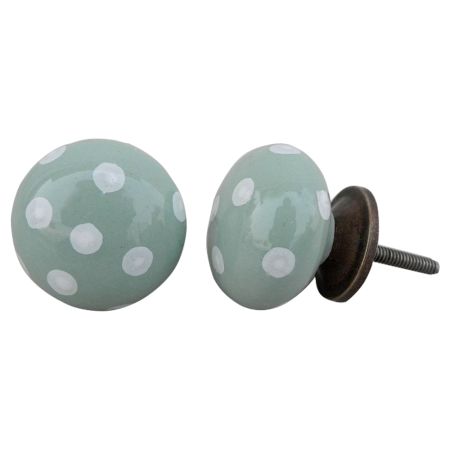 Smoky Green White Polka Ceramic Wardrobe Knob