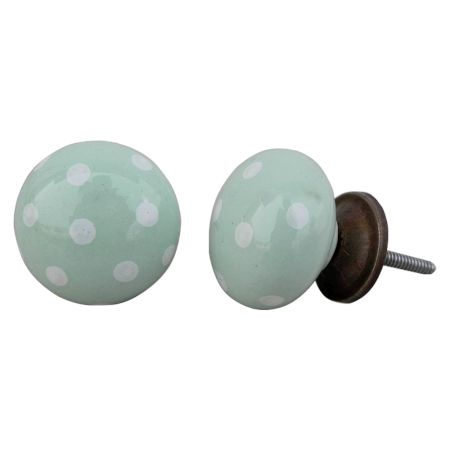 Light Green White Polka Ceramic Knob