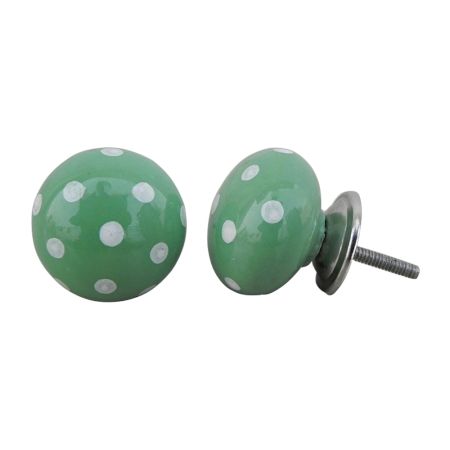Jade Green White Dot Ceramic Almirah Knob