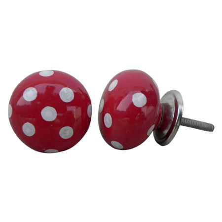 Red White Polka Ceramic Wardrobe Knob