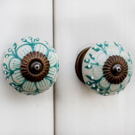 Sea Green Zinnia Flower Ceramic Knob