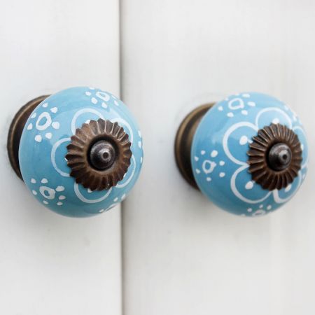 Turquoise Floral Ceramic Knob