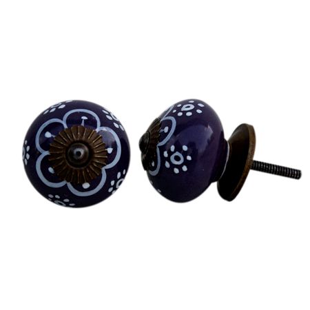 Purple Floral Ceramic Knob