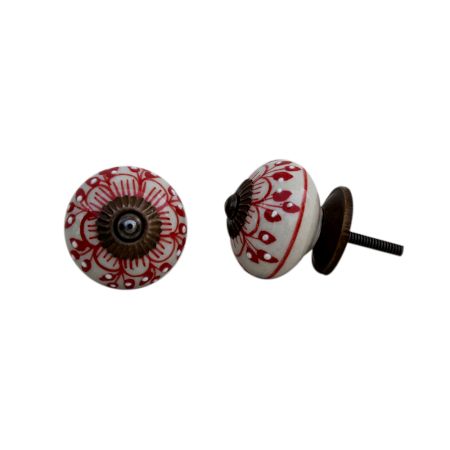 Red Zinnia Flower Ceramic Knob