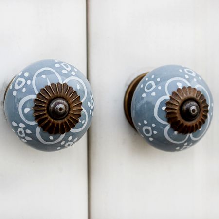 Grey Floral Ceramic Knob
