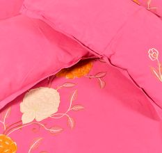 Pink Handmade Bed Sheet Linen with Yellow & White Floral Design Beautiful Decorative Stylish
