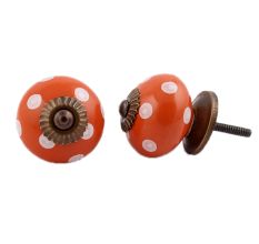 Orange White Polka Dotted Ceramic Knob