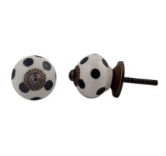 White Black Dot Ceramic Dresser Knob