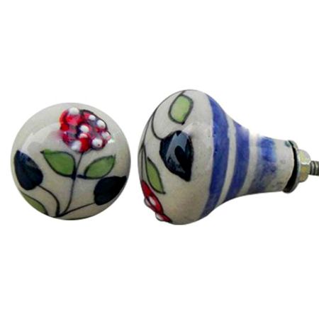White Red Floral Bulb Dresser Knob