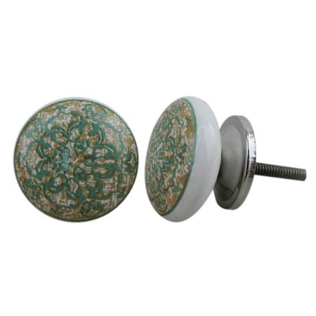 Green Floral  Flat Knob