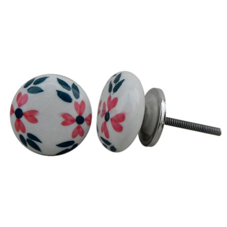 White Floral Flat Knob