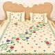 Cream Handmade Double Bed Sheet Linen with Multicolor Floral Design Beautiful Decorative Stylish