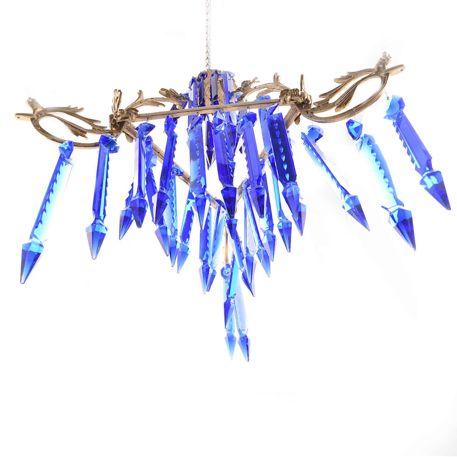 Blue Glass and Crystal Chandelier.