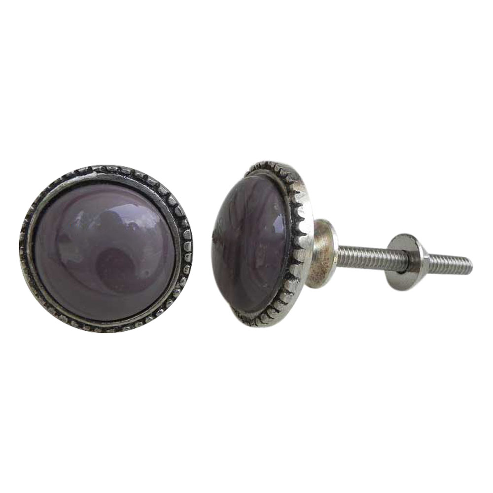 Purple Glass Metal Knob
