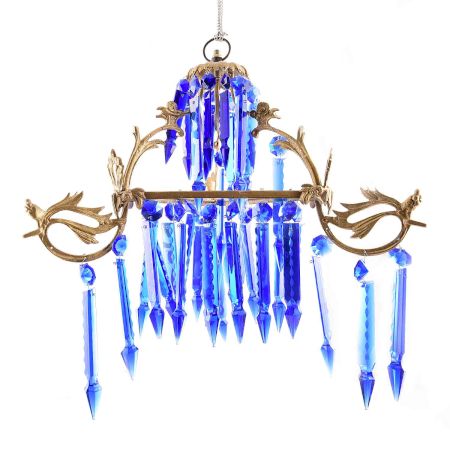 Blue Glass and Crystal Chandelier.