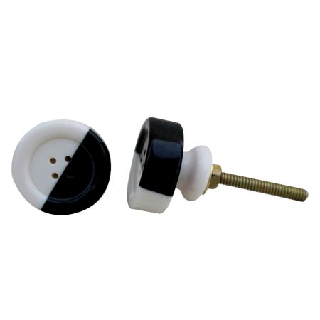 Black and White Button Resin Knob