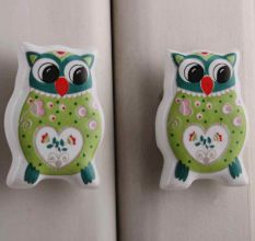 Green Owl Flat Ceramic Knob