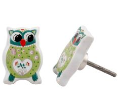 Green Owl Flat Ceramic Knob