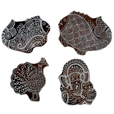 Set of 4 Piece New Wooden Printing Block