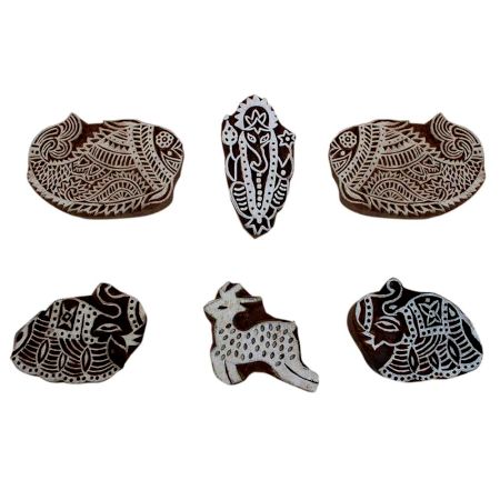 Set of 6 Piece New Mix Wooden Printing Block