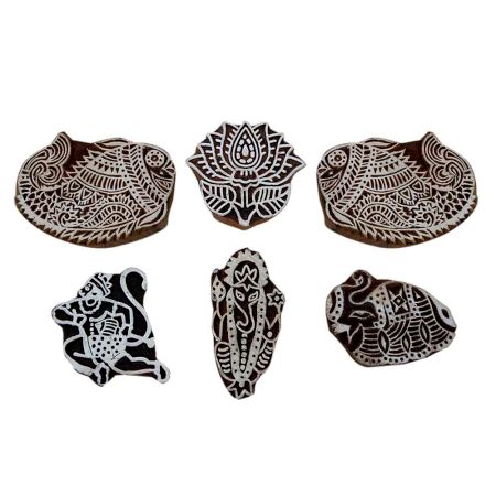 Set of 6 Piece New Mix Wooden Printing Block