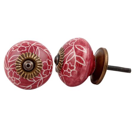 Dark Pink Leaf Floral Ceramic Knob Online