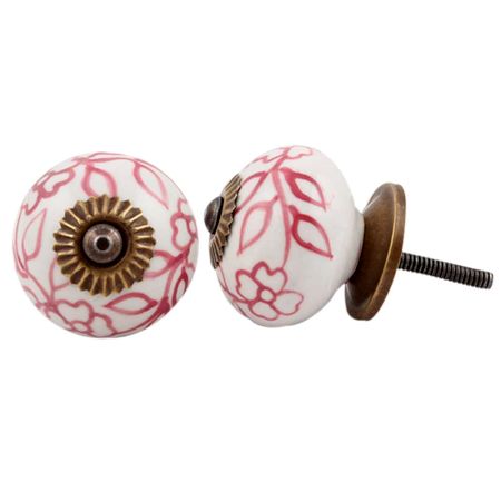 Red Leaf Floral Ceramic Drawer Knob Online