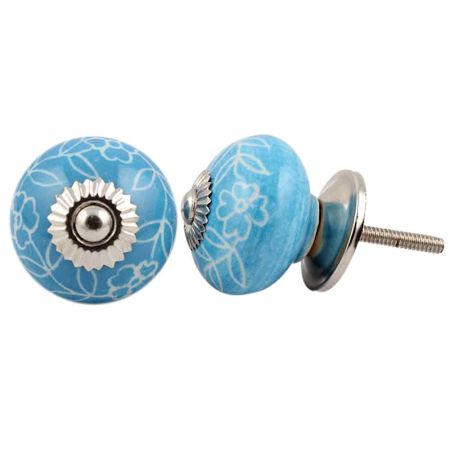 Turquoise Leaf Floral Ceramic Knob
