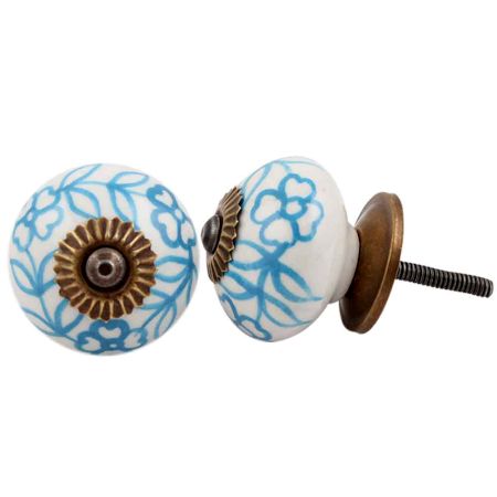 Turquoise Leaf Floral Ceramic Knob