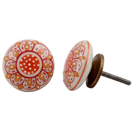 Orange Floral Flat Knob