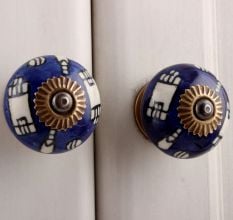 Building Pattern Blue Ceramic Knob