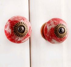 Red Marble Round Drawer Knob