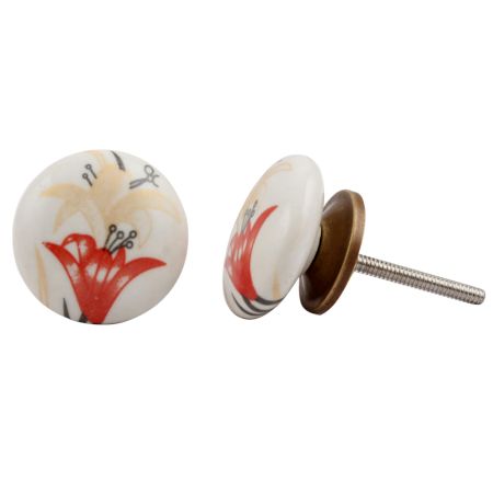 Red Golden Lily Flower Flat Knob