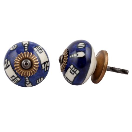 Building Pattern Blue Ceramic Knob