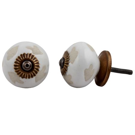White Etched Ceramic Knob 51