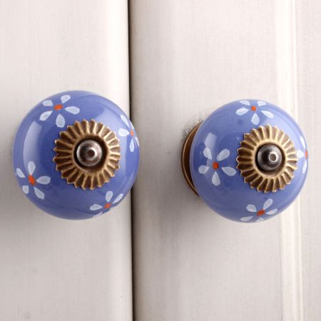 Slate Blue Flower Dresser Knob