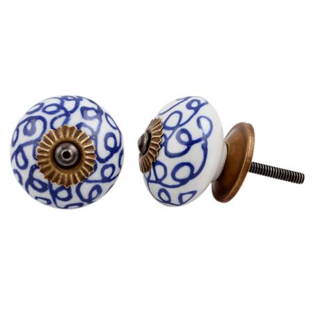 Navy Blue Floral Drawer Knob
