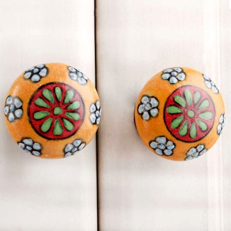 Mustard Floral Flat Knob