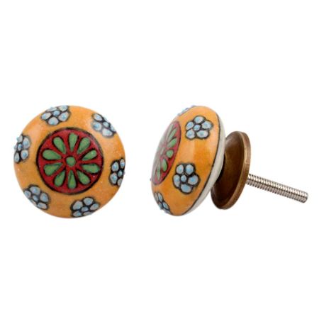 Mustard Floral Flat Knob
