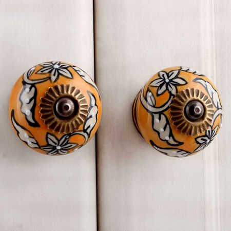 Mustard Floral Ceramic Knob
