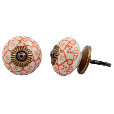 Orange Poinsettia Flower Ceramic Knob