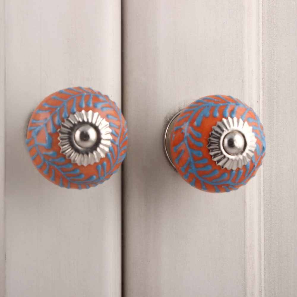 Turquoise Orange Leaf Knob