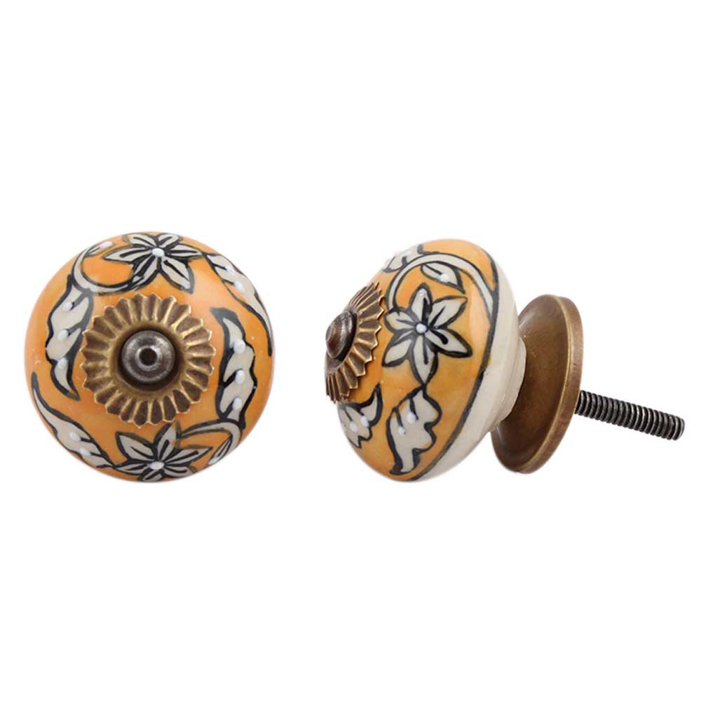 Mustard Floral Ceramic Knob