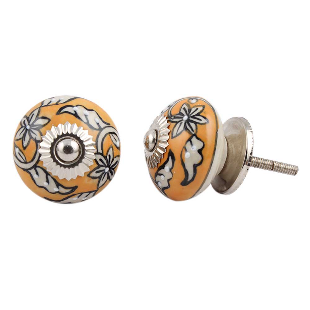 Mustard Floral Ceramic Knob