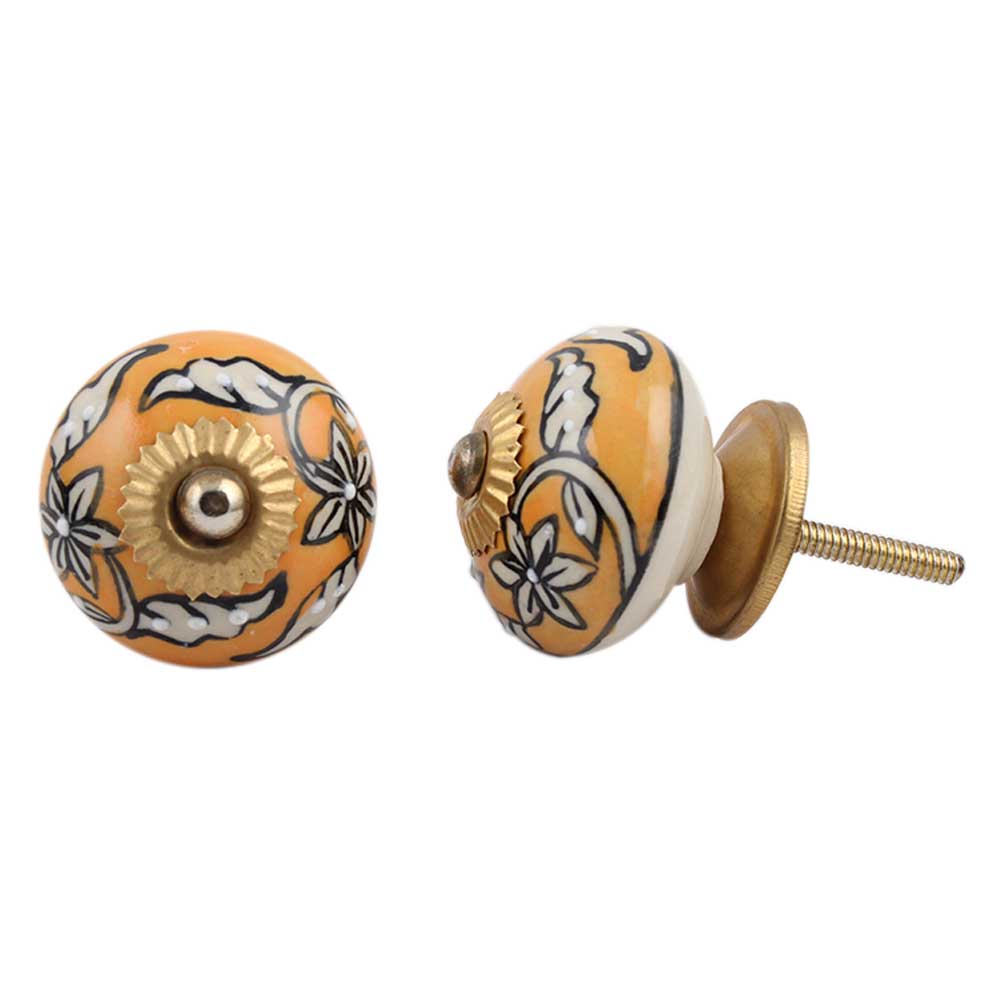 Mustard Floral Ceramic Knob