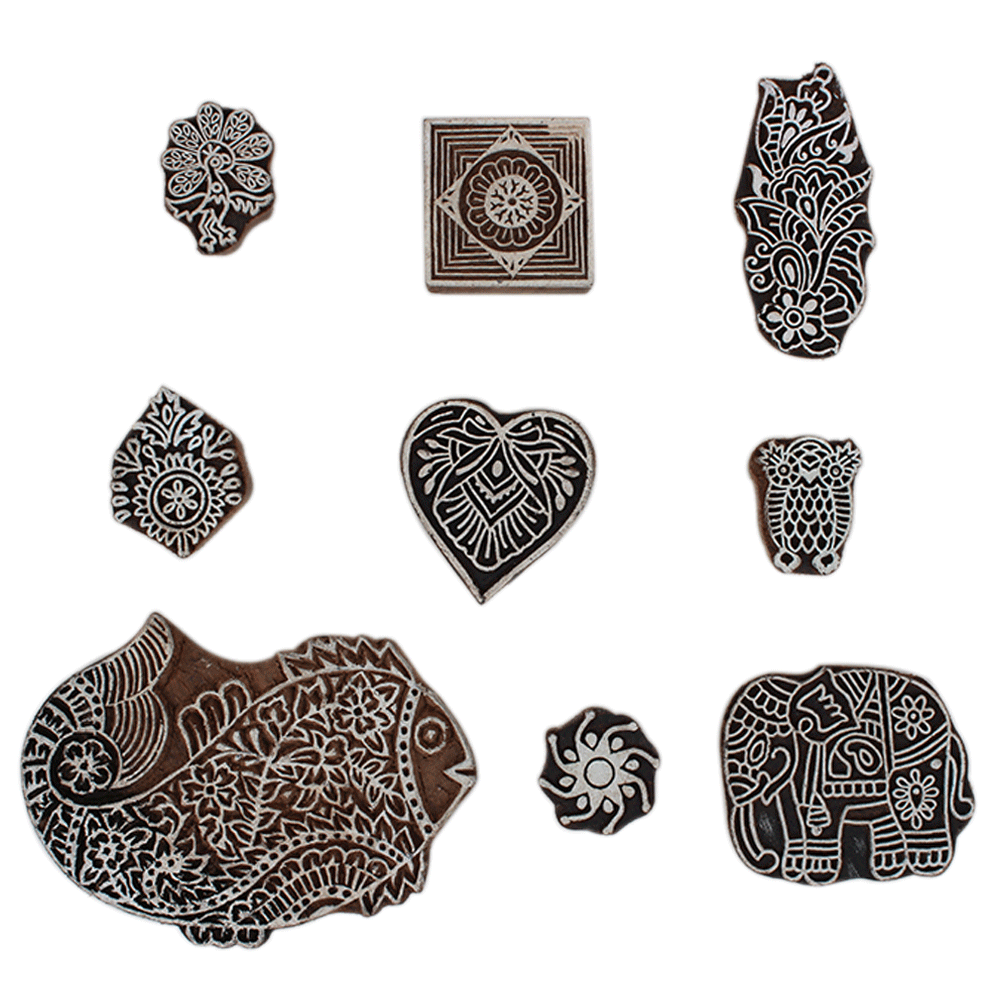 Set of 9 Piece New Mix Wooden Printing Block