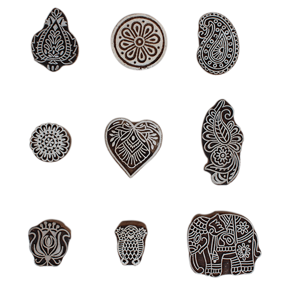 Set of 9 Piece New Mix Wooden Printing Block