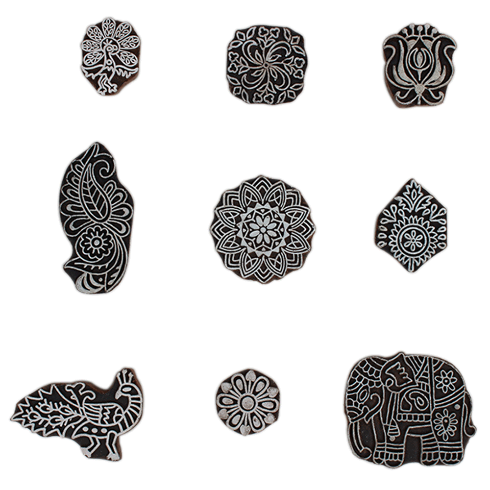 Set of 9 Piece New Mix Wooden Printing Block